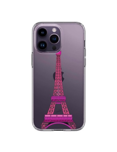 Coque iPhone 14 Pro Max Tour Eiffel Rose Paris Transparente - Asano Yamazaki
