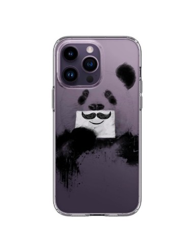 Coque iPhone 14 Pro Max Funny Panda Moustache Transparente - Balazs Solti