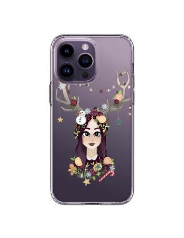 Cover iPhone 14 Pro Max Donna Natale Legno Cervo Trasparente - Chapo