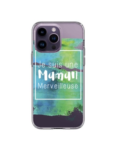 Cover iPhone 14 Pro Max Sono una Mamma Meravigliosa Blu Verde Trasparente - Chapo