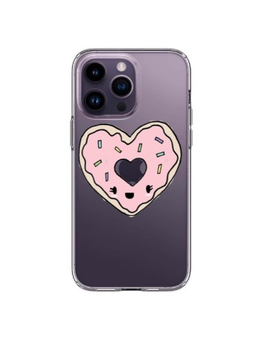 Coque iPhone 14 Pro Max Donuts Heart Coeur Rose Transparente - Claudia Ramos