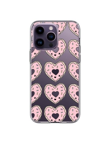 Coque iPhone 14 Pro Max Donuts Heart Coeur Rose Pink Transparente - Claudia Ramos