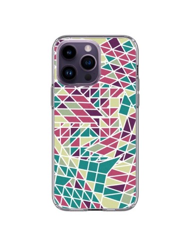 Coque iPhone 14 Pro Max Azteque Triangles Vert Violet - Eleaxart