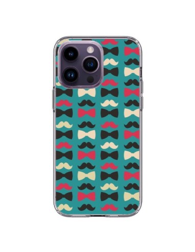 Coque iPhone 14 Pro Max Hipster Moustache Noeud Papillon - Eleaxart