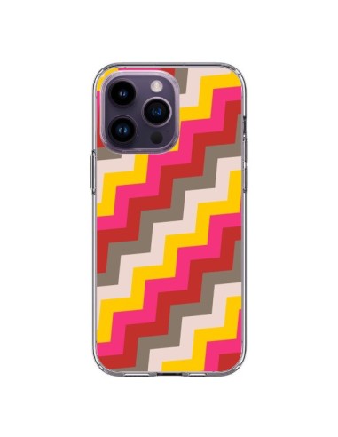 Coque iPhone 14 Pro Max Lignes Triangle Azteque Rose Rouge - Eleaxart