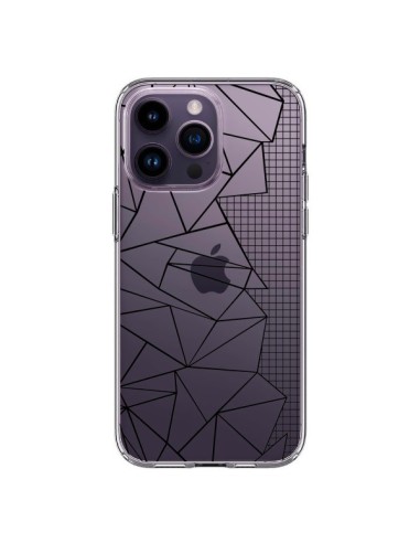 Cover iPhone 14 Pro Max Linee Griglia Side Grid Astratto Nero Trasparente - Project M
