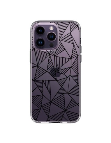Coque iPhone 14 Pro Max Lignes Grilles Triangles Grid Abstract Noir Transparente - Project M
