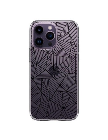 Coque iPhone 14 Pro Max Lignes Grilles Triangles Full Grid Abstract Noir Transparente - Project M
