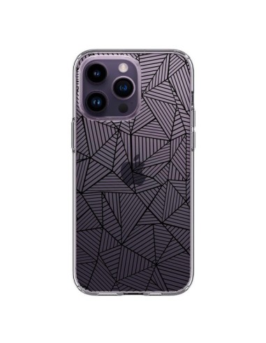 Cover iPhone 14 Pro Max Linee Griglia Triangles Full Grid Astratto Nero Trasparente - Project M