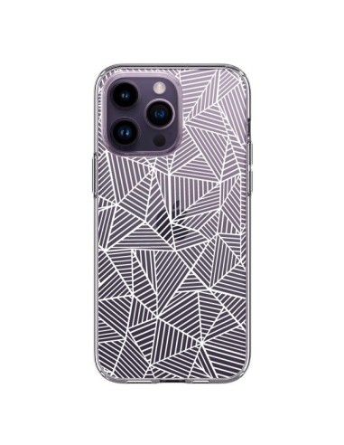 Coque iPhone 14 Pro Max Lignes Grilles Triangles Full Grid Abstract Blanc Transparente - Project M