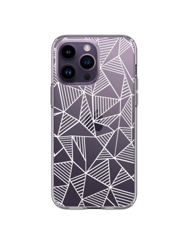 Coque iPhone 14 Pro Max Lignes Grilles Triangles Grid Abstract Blanc Transparente - Project M