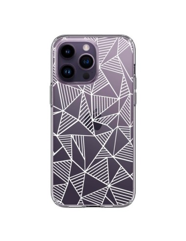 Cover iPhone 14 Pro Max Linee Griglia Triangles Grid Astratto Bianco Trasparente - Project M