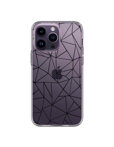 Coque iPhone 14 Pro Max Lignes Triangles Grid Abstract Noir Transparente - Project M