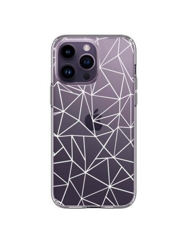 Coque iPhone 14 Pro Max Lignes Triangles Grid Abstract Blanc Transparente - Project M