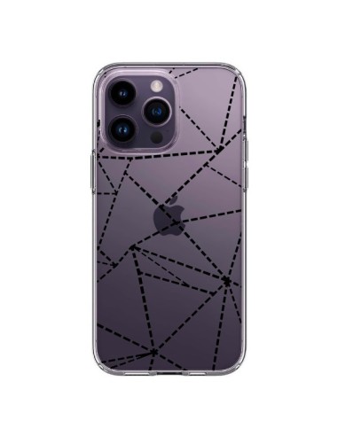Coque iPhone 14 Pro Max Lignes Points Abstract Noir Transparente - Project M