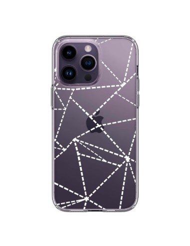 Coque iPhone 14 Pro Max Lignes Points Abstract Blanc Transparente - Project M