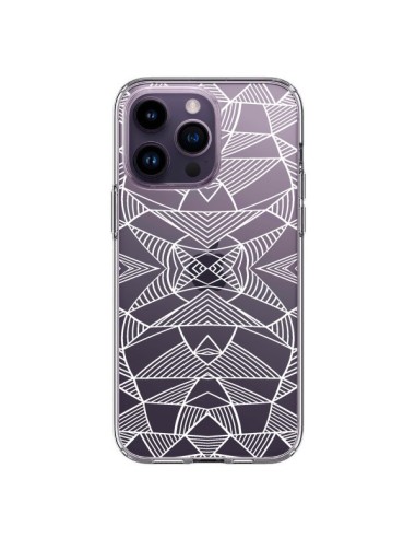 Coque iPhone 14 Pro Max Lignes Miroir Grilles Triangles Grid Abstract Blanc Transparente - Project M