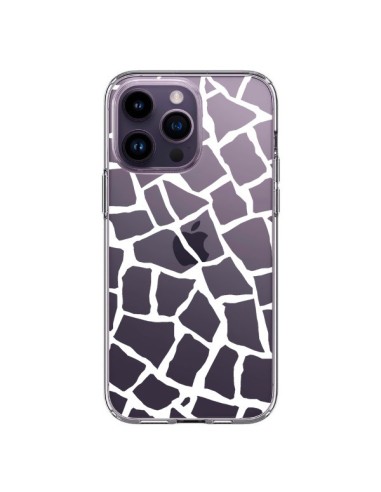 Coque iPhone 14 Pro Max Girafe Mosaïque Blanc Transparente - Project M