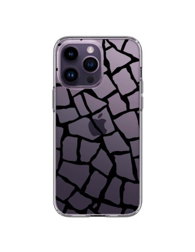 Coque iPhone 14 Pro Max Girafe Mosaïque Noir Transparente - Project M