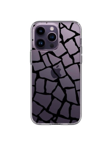 Cover iPhone 14 Pro Max Giraffa Mosaico Nero Trasparente - Project M