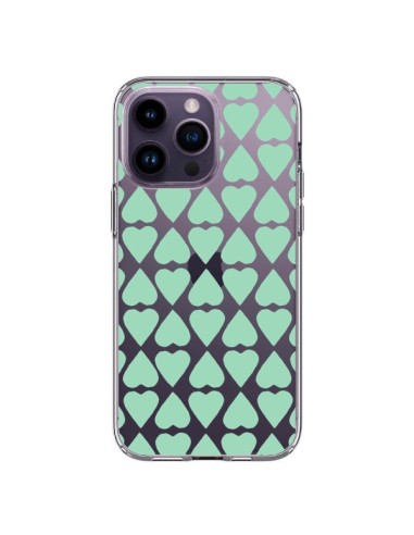 Cover iPhone 14 Pro Max Cuore Verde Menta Trasparente - Project M