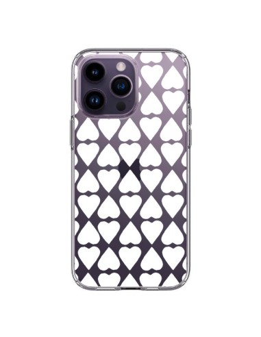 Coque iPhone 14 Pro Max Coeurs Heart Blanc Transparente - Project M