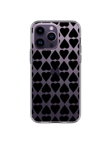 Coque iPhone 14 Pro Max Coeurs Heart Noir Transparente - Project M