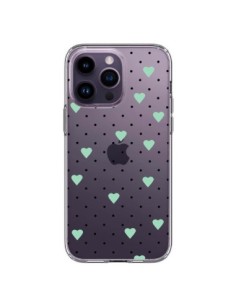 Coque iPhone 14 Pro Max Point Coeur Mint Bleu Vert Pin...