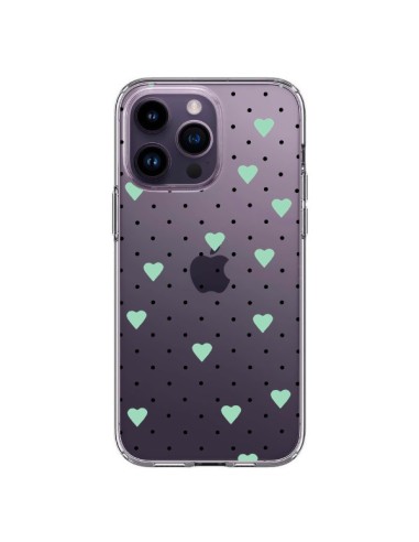 Coque iPhone 14 Pro Max Point Coeur Mint Bleu Vert Pin Point Heart Transparente - Project M