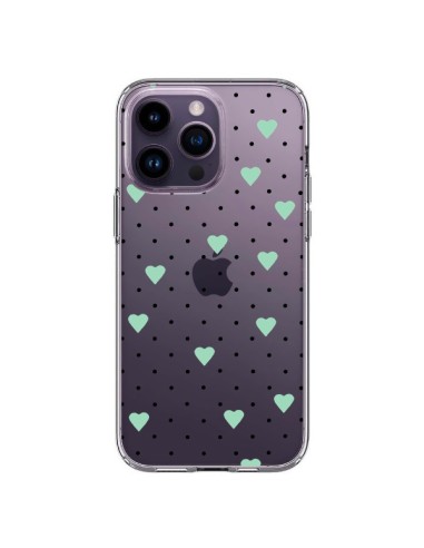 iPhone 14 Pro Max Case Points Hearts Green Mint Clear - Project M