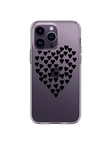 Coque iPhone 14 Pro Max Coeurs Heart Love Noir Transparente - Project M