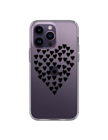 Cover iPhone 14 Pro Max Cuori Amore Nero Trasparente - Project M