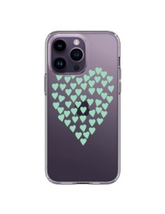 Coque iPhone 14 Pro Max Coeurs Heart Love Mint Bleu Vert...