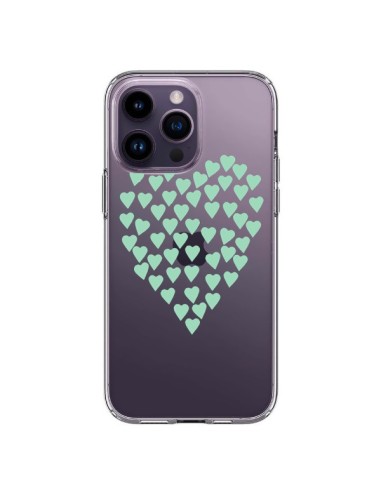 Coque iPhone 14 Pro Max Coeurs Heart Love Mint Bleu Vert Transparente - Project M