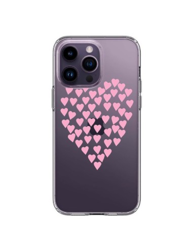 Coque iPhone 14 Pro Max Coeurs Heart Love Rose Pink Transparente - Project M