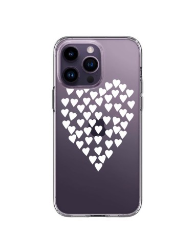 Cover iPhone 14 Pro Max Cuori Amore Bianco Trasparente - Project M