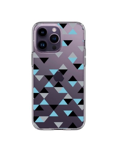 Coque iPhone 14 Pro Max Triangles Ice Blue Bleu Noir Transparente - Project M