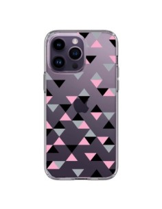 iPhone 14 Pro Max Case Triangles Pink Black Clear -...
