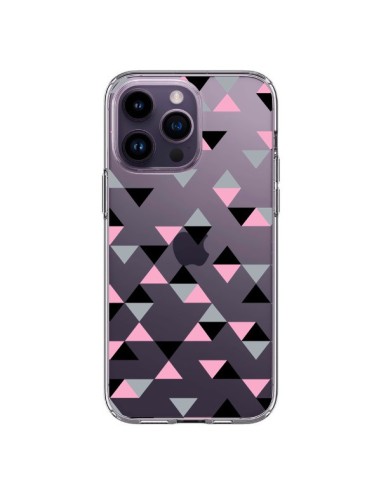 Coque iPhone 14 Pro Max Triangles Pink Rose Noir Transparente - Project M