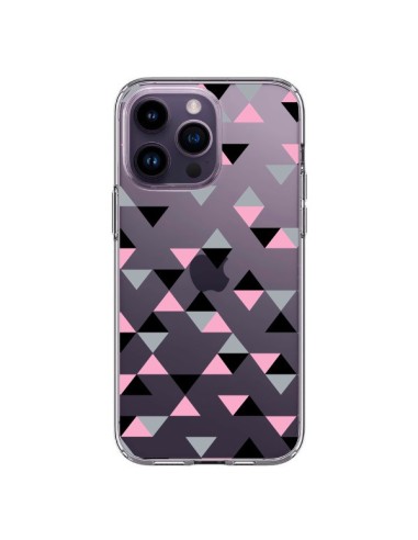 Cover iPhone 14 Pro Max Triangoli Rosa Nero Trasparente - Project M