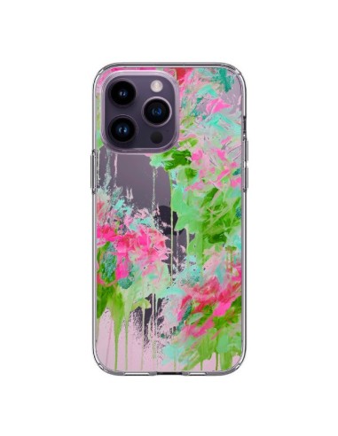 Cover iPhone 14 Pro Max Fiori Rosa Verde Trasparente - Ebi Emporium