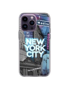 Coque iPhone 14 Pro Max New York City Buildings Bleu -...