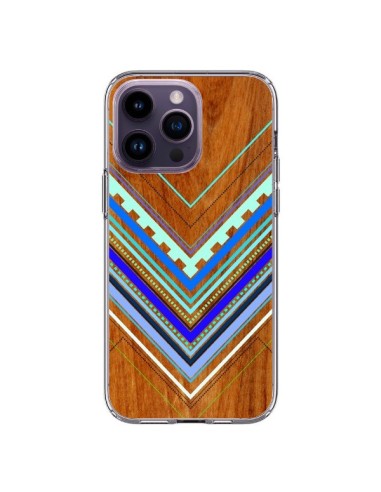 Coque iPhone 14 Pro Max Azteque Arbutus Blue Bois Aztec Tribal - Jenny Mhairi