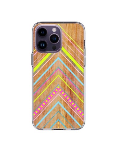 Coque iPhone 14 Pro Max Wooden Chevron Pink Bois Azteque Aztec Tribal - Jenny Mhairi