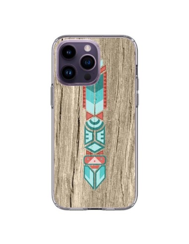Coque iPhone 14 Pro Max Totem Tribal Azteque Bois Wood - Jonathan Perez