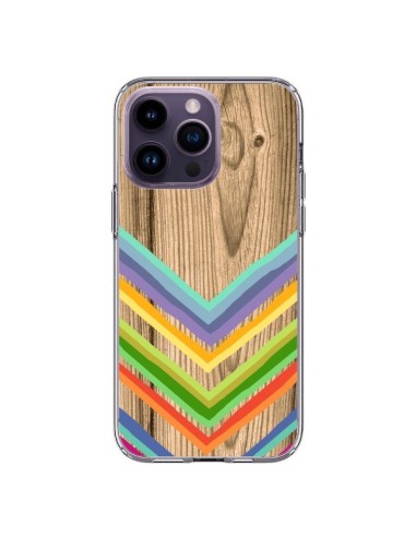 Coque iPhone 14 Pro Max Tribal Azteque Bois Wood - Jonathan Perez