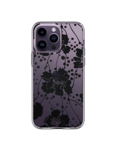 Coque iPhone 14 Pro Max Fleurs Noirs Flower Transparente - Dricia Do