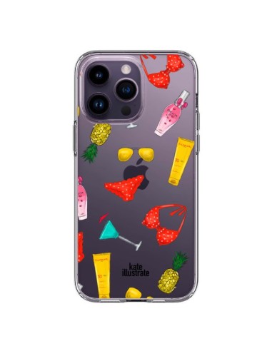 Coque iPhone 14 Pro Max Summer Essentials Ete Essentiel Transparente - kateillustrate