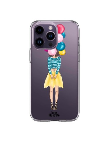Coque iPhone 14 Pro Max Girls Balloons Ballons Fille Transparente - kateillustrate