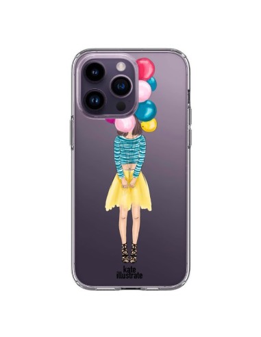 Cover iPhone 14 Pro Max Ragazza Palloncini Trasparente - kateillustrate